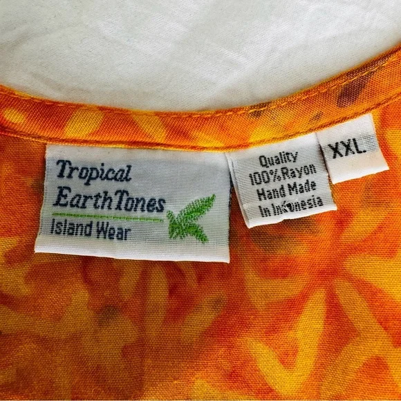 Handmade Tropical Earth Tones Island Wear 100% Rayon Sleeveless Midi Dress - Picture 6 of 8